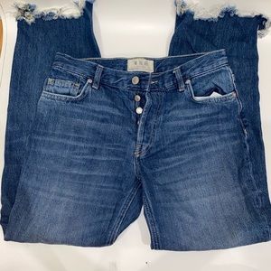 We The Free Dark Wash Low Waisted Ripped Jeans